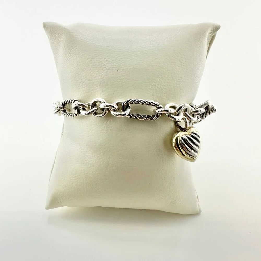 David Yurman Figaro Heart Charm Bracelet w/ 18K Yellow Gold - 7.25" - Picture 7 of 16